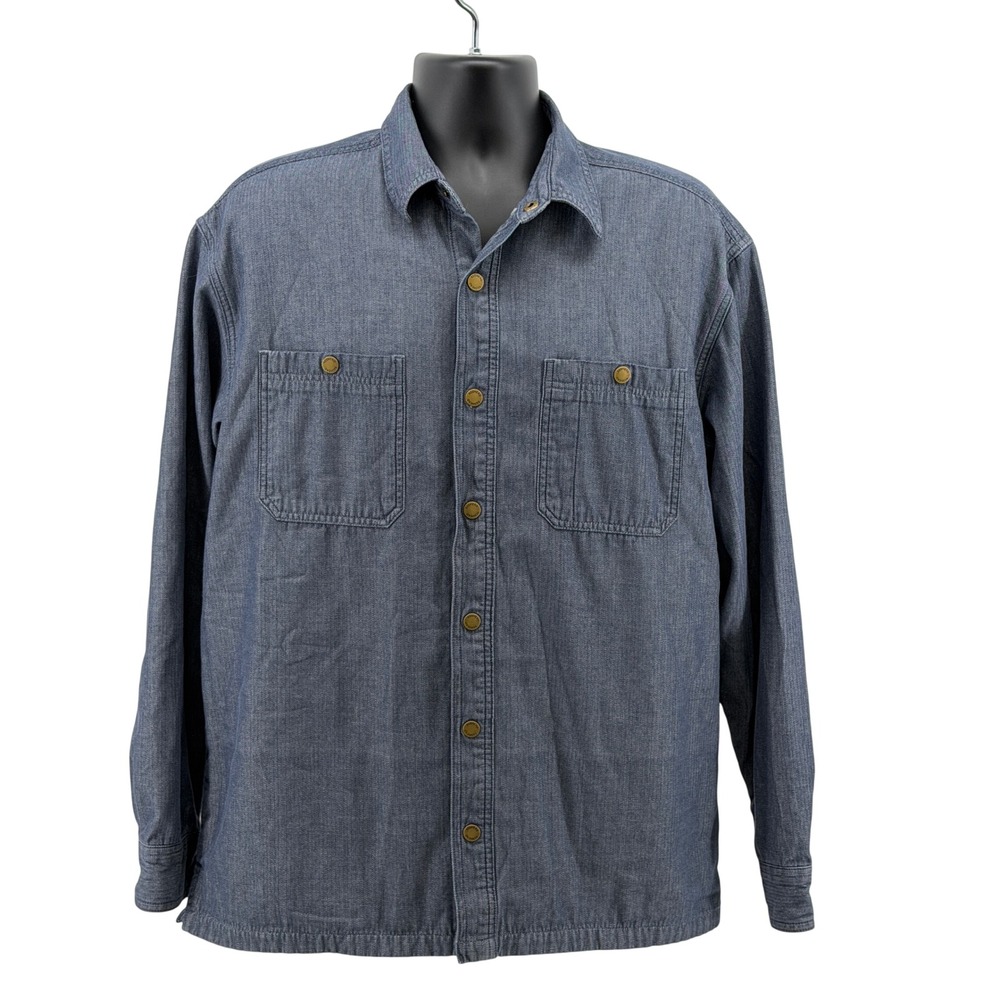 Redhead Shirt Jacket Mens L Blue Flannel Lined Long Sleeve Snap Front Workwear